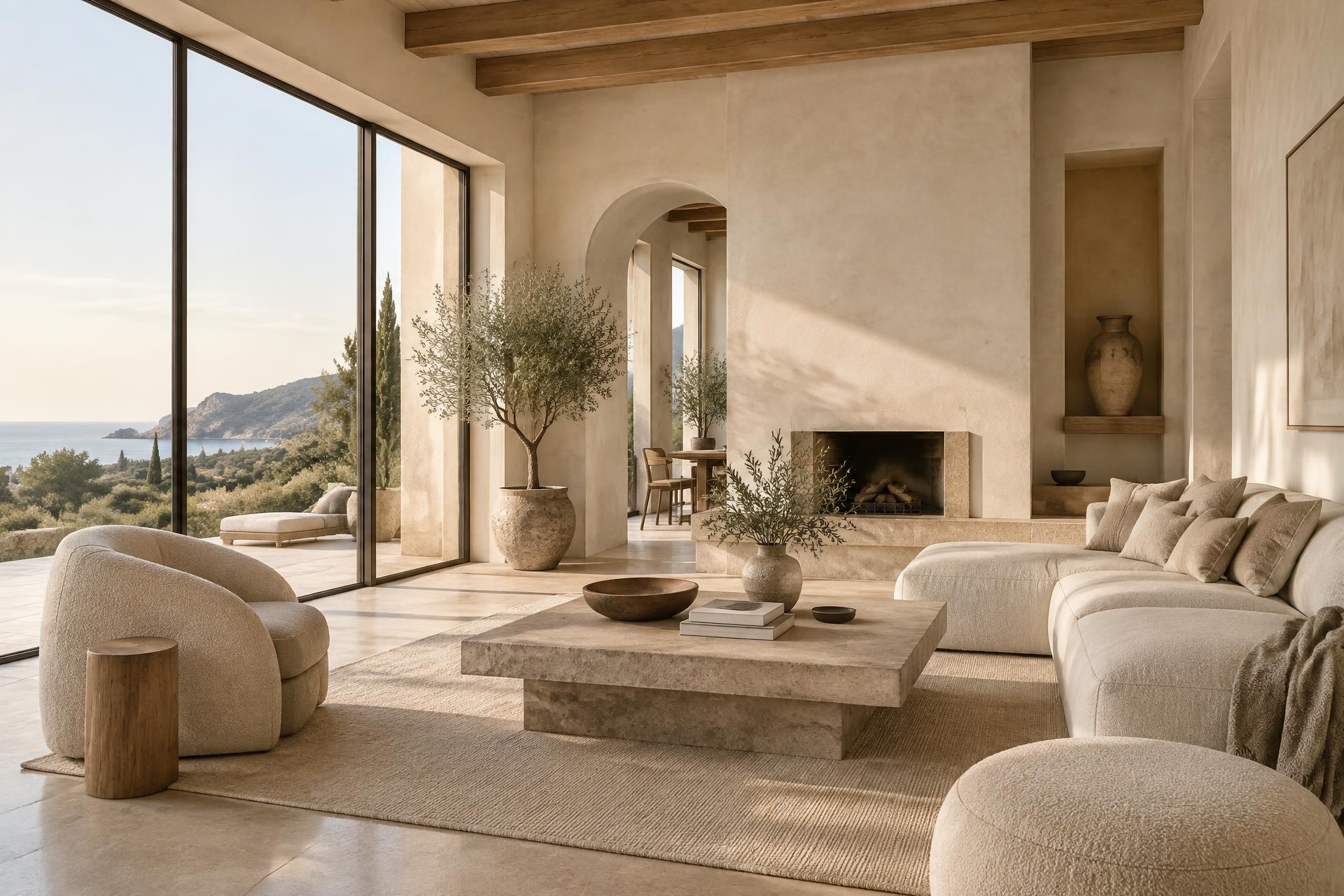 Salón contemporáneo reformado con piedra y madera natural